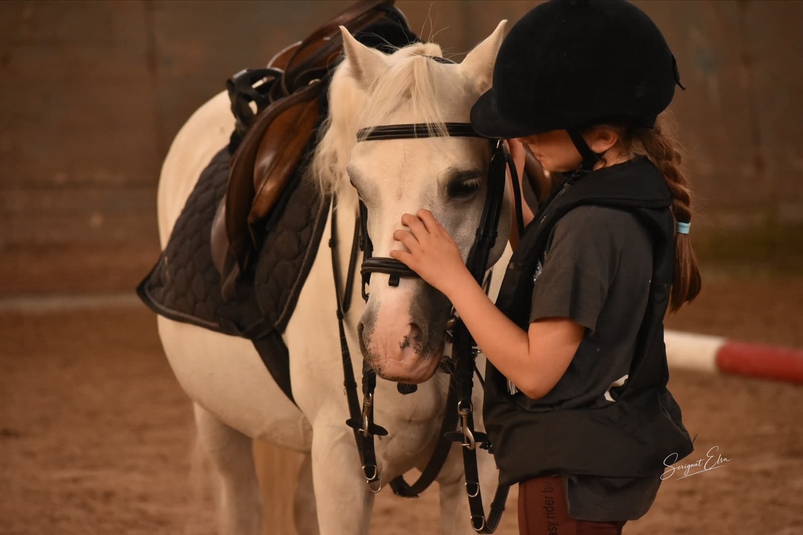Jeune cavalière dans le manège intérieur